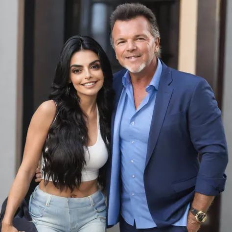 Ayslinn Derbez is 25 years old and Lothar matthäus is 35 years old, she have long hair, they are happy, they are wearing sport clothes, romantic, they are going to hotel, night, romantic