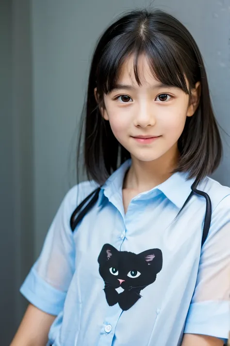 Highest quality,High quality,Realistic,11 year old girl,The whole body is visible,Black Hair,Cute face