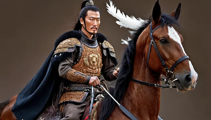 general kraus, wearing leather armor、brown leather protective gear，holding a mongolian scimitar, highly detailed characters, mon...