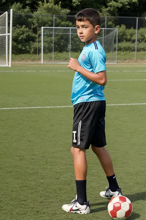 One boy playing football 