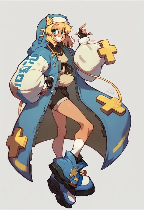 (score_9, score_8_up:1.1), 1girl, (bridget) guilty gear, oversized clothes, full body, contrapposto, hand on hip, jacket, smile,...