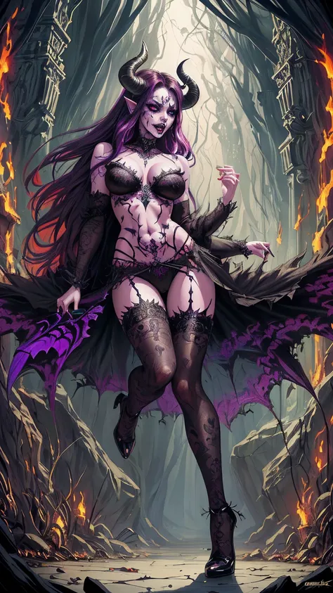 ((Full body photoshoot)), from below, demoness, full body portrait, posing for onlyfans, succubus, day of the dead facepaint and bodypaint, scary detailed art in color, rage, fury, angry expression, busty, curvy hips, sexy, alluring, erotic posing with ope...