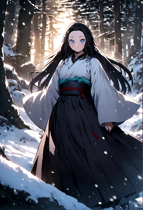 kimetsu no yaiba, demon slayer, girl with full figure, white long straight hair with blue eyes, white eyelashes, snow hashira