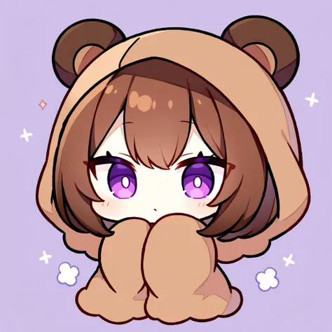 masterpiece, (highest quality), ((most detailed)), brown hair、wearing a bear hood、bear hooded blanket、whole body、chibi character...