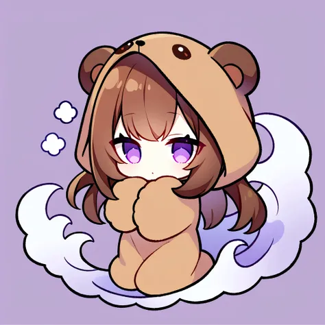 masterpiece, (highest quality), ((most detailed)), brown hair、wearing a bear hood、bear hooded blanket、whole body、chibi character...