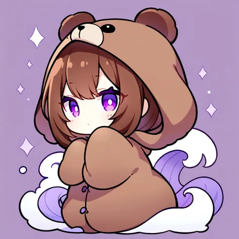 masterpiece, (highest quality), ((most detailed)), brown hair、wearing a bear hood、bear hooded blanket、whole body、chibi character...