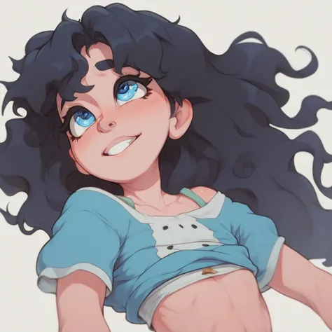 Ralph Bakshi Style, small cute  blue eyed girl with long wavy black hair fucking her dad, flat chested, 