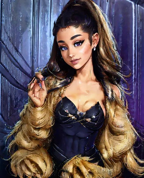 1 girl, Ariana Grande, beautiful detailed eyes, beautiful detailed lips, extremely detailed face, long eyelashes, fit body, tight revealing dress, sensual posing, dramatic lighting, high fashion, dark moody colors, cinematic, photorealistic, 8k, (best qual...