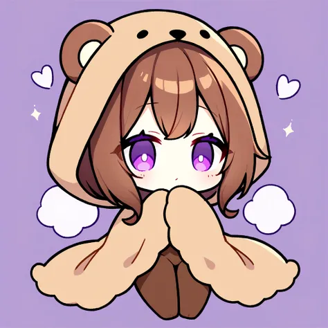 masterpiece, (highest quality), ((most detailed)), brown hair、bear ear hood、wearing a bear hood、whole body、chibi character、２head...