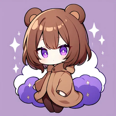 masterpiece, (highest quality), ((most detailed)), brown hair、bear ear hood、wearing a bear hood、whole body、chibi character、２head...