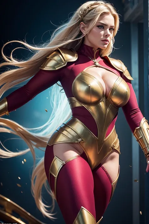 1. Stunning, curvaceous woman with a radical fusion of Artemis and Aphrodite-inspired armor suit, embodying the epitome of womanly power. The armor, meticulously crafted with bold leggings and gloves, hugs her impossibly small waist and massive hips, drawi...