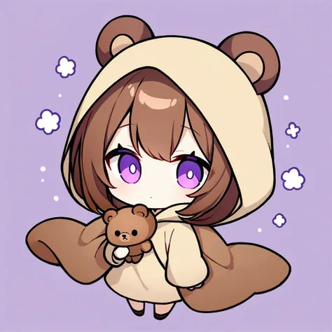 masterpiece, (highest quality), ((most detailed)), brown bear hood、brown hair、wearing a bear hood、whole body、chibi character、２he...