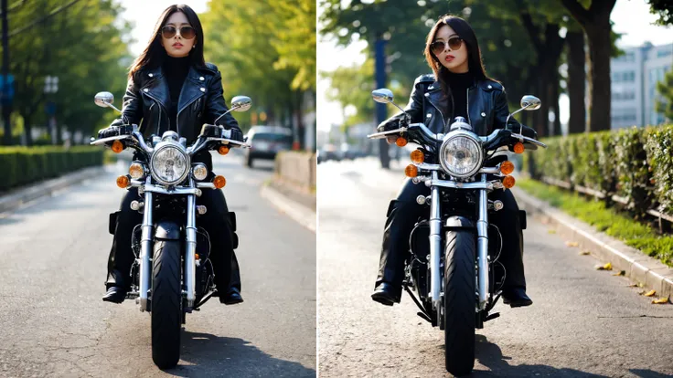 Attractive girl in a biker jacket.