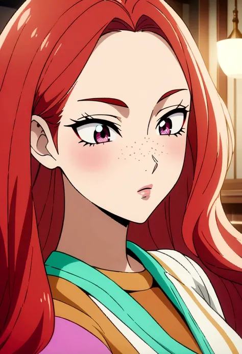 masterpiece, Highest quality, {Highest quality}, {{masterpiece}}, {High resolution}, concentrated, Anime Style, Woman cartoon closeup, Girl Design, Portraiture, Gisha, Anime Images, Long Hair, Redhead, Redhead, Straight eyes, Sophisticated and powerful app...