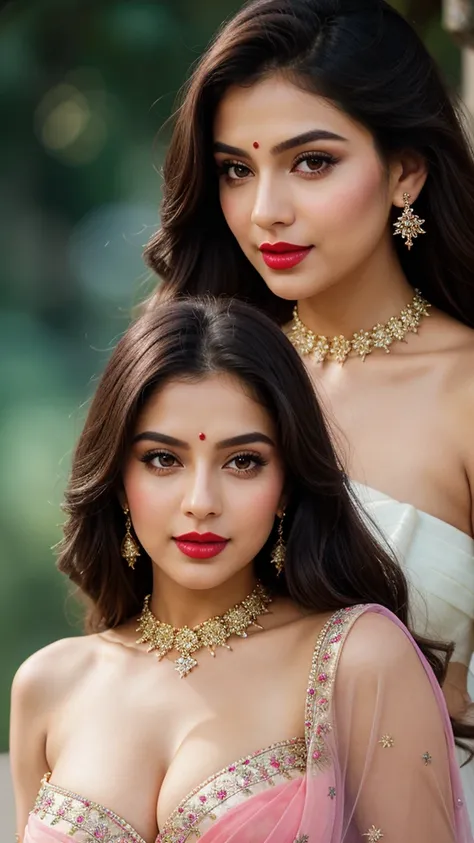 perfect pink eyes, fantastic face, Indian, beautiful look, ((red lips, bright eyes, curve heir 1.5)), ((beautiful details very big breast )), (Straight round and ultra huge clevage, not sagging breast), A glorious gorgeous, glorious gorgeous face, pretty f...