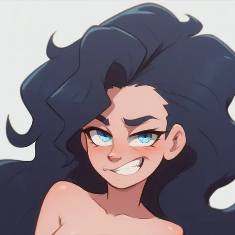 ralph bakshi style, curvy blue eyed girl with long wavy black hair and small breasts, nudity1.5, (extreme nsfw)2.5, (cruel_expre...