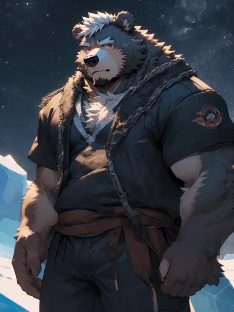 (Super detailed), Sharp focus,hairy, Gray fur, White beard, White hair,Blood red eyes,human nature (北极Bear:1.3), male, Old face, Gray body, White belly, Muscular ,(Crotch bulge),(Big Bag),Super detailed的脸,(dishevelled:1.4),(best quality), (masterpiece), Hi...