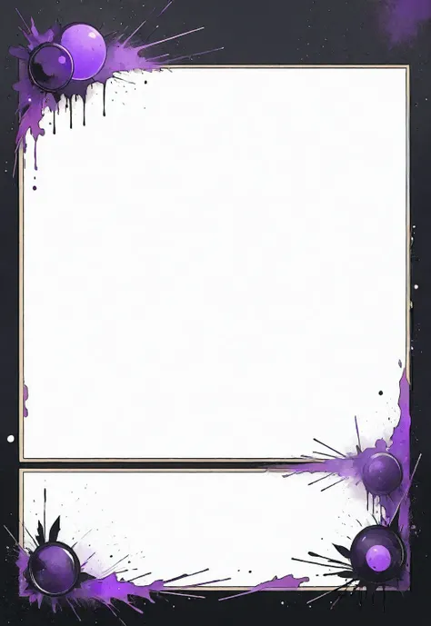 A card border UI，Modern urban minimalist style，Suspense style，Profile Style。Leave a square blank space in the middle，Parchment backing，There are blood stains on it。Black and White、yellowish、Lilac main color。