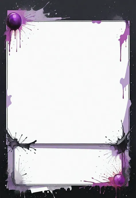 A card border UI，Modern urban minimalist style，Suspense style，Profile Style。Leave a square blank space in the middle，Parchment backing，There are blood stains on it。Black and White、yellowish、Lilac main color。