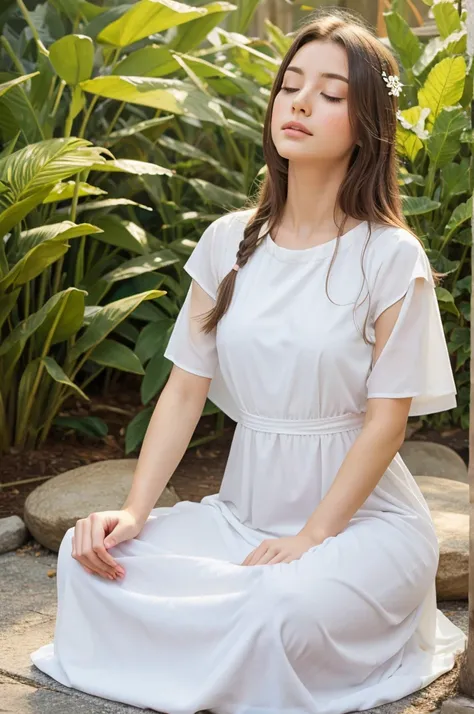 White in dress young meditating