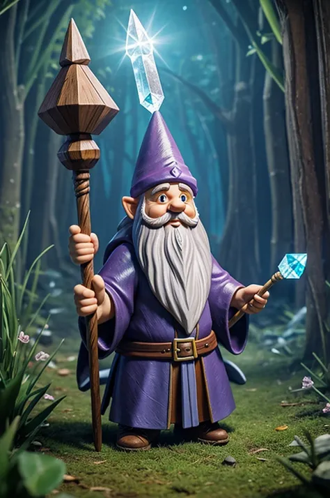 Gnome wizard with crystal staff