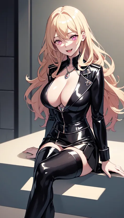 (highest quality:1.2,evil lady,cg, Very detailed, High Detail, digital coloring, High Contrast, masterpiece:1.2,suits, highest quality, Best aesthetics), 8k,masterpiece, cute,tall,beautiful,best quality, 1lady,blonde hair,long hair,wavy hair,empty eyes, (f...