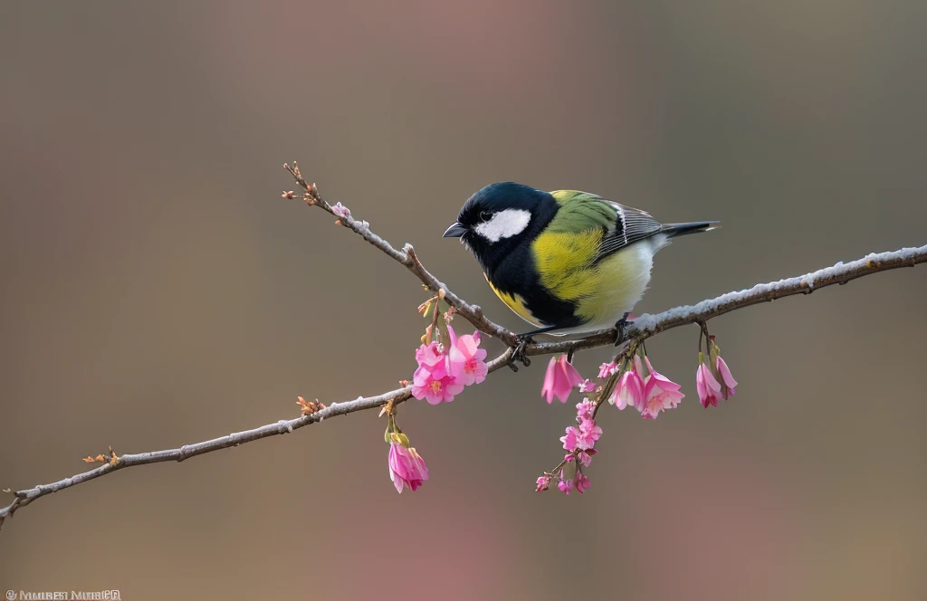 there is a small bird sitting On the branch with pink flowers, Perched on mossy branches, On the branch, flower, author Dietmar Damerau, author：Peter Churcher, Bird on the cherry tree, Popular on 500px, Popular on 500px, Beautiful nature, author：Jurgen von...