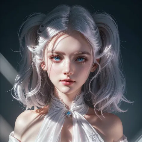 white hair, white curl hair, beautiful eye, beautiful fairy portrait, fantasy concept,pretty girl face,photo realism, cinematic rendering, ray tracing, highest quality, highest detail, Cinematic,8K, Ultra-HD, Natural Lighting, Moody Lighting, Cinematic Lig...