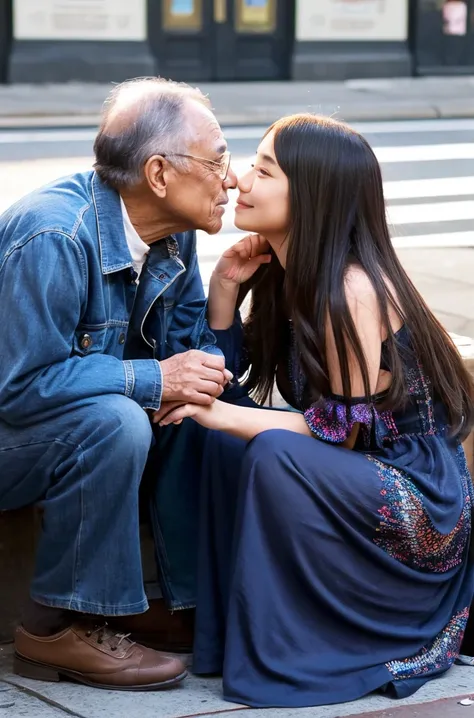 Just two persons　A 70-year-old man and his 20-year-old daughter　My daughter is as young and cute as a 15-year-old idol..　Face to face deep kiss　A homeless man in a dirty dress is showing off his dress、A woman&#39;s small breasts and nipples are fully expos...