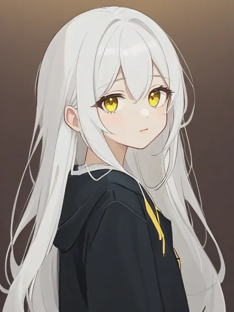 white hair girl, cute, highschool student, yellow eyes, long hair