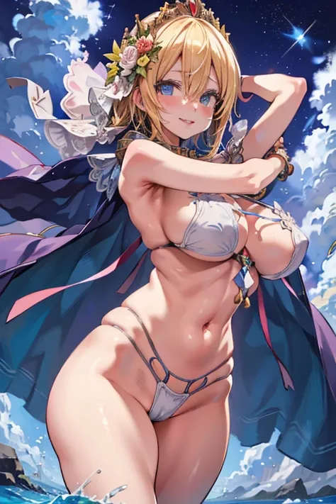 Europa,Beautiful Eyes,Symmetrical eyes,Blonde,Blue Eyes,Beauty,Tiara with flowers and veil,(Huge hips:1.1),
(Huge breasts, Glamour:1.1),Tight waist,Long legs,curve,Cleavage,Revealing clothing,
((Highest quality)), ((masterpiece)),(detailed),High resolution...