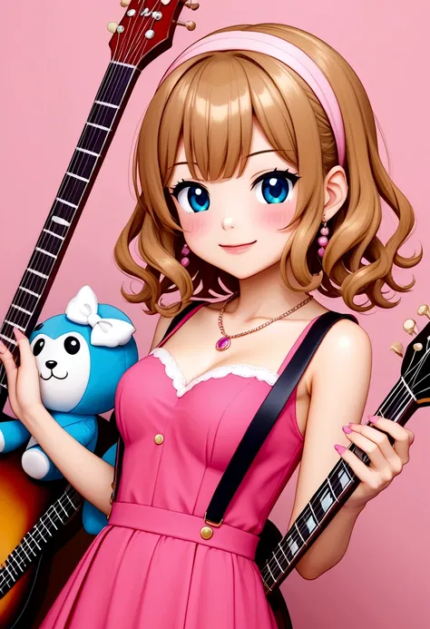 One 、3 year old、guitar、Pink Dress、cute金髪、infant、Kids Room、toy、stuffed toy、Pink Background、教育、Anime for children、cute３歳児がguitarを弾きながら歌っている