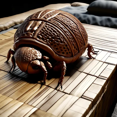 A dust mite lies on the futon，Photorealistic cinematic rendering, Cinematic 3D rendering, Realistic CGI rendering, Expressed in 3D rendering