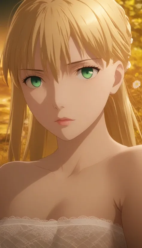 {artoria pendragon_fate ubw:1.15},blond hair, detail green_eyes, , ((night)) , 1 girl,, alone, hair between eyes,(white lace panties:1.5),show off white lace panties, bare shoulders,, cleavage, thighhighs, short hair, ((topless:1.5)) , beautiful light, , c...