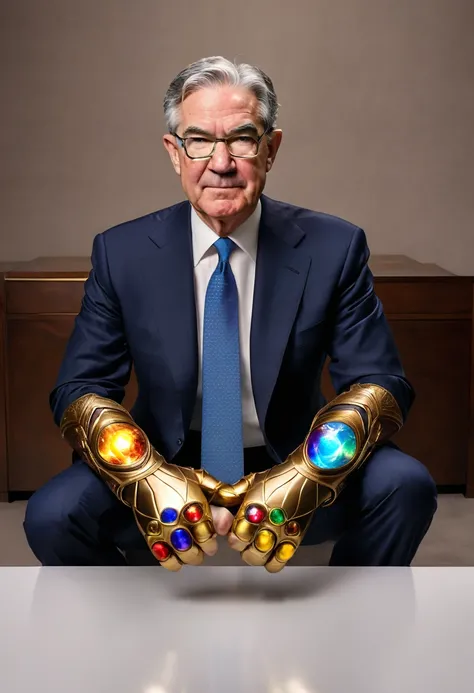 photograph jerome powell, wearing the InfinityGauntlet