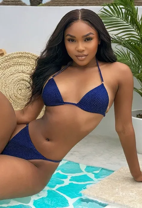 ((high quality:1.2)), work of art, (8k), extremely detailed, ((High detail:1.2)), ((best resolution:1.4)), (HotLexi woman), Solo, 1girl, 24 years old Angolan female, (bikini),