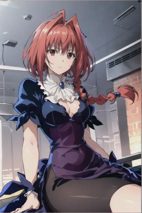 masterpiece, Highest quality,High resolution,Dorothy, Redhead,Red eyes, Have,dress,Braiding, black dress, View your viewers,