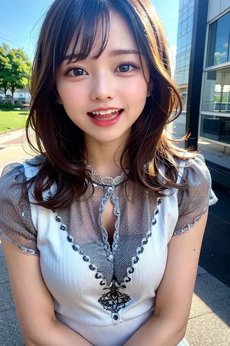 (8K, Raw photo:1.2), Detailed face and eyes, Best Quality, 超A high resolution, Highly detailed ,intricate detailes ,masutepiece ,Cute Girl,  (huge Laughing:1.1), (open mouth:1.1), (wide open eyes:1.2), Soft cinematic light, Hyper-detailing,Sharp Focus, Hig...