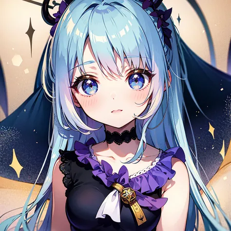 ((Highest quality)), ((masterpiece)), (detailed), Fine Lines, (Big eyes, Droopy eyes, Lower eyelid corners droop), (Light blue hair), ribbon, Frills, Pastel feel, Face close-up, One girl, Background pink