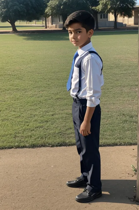 picture of a boy on school dress, standing on school ground