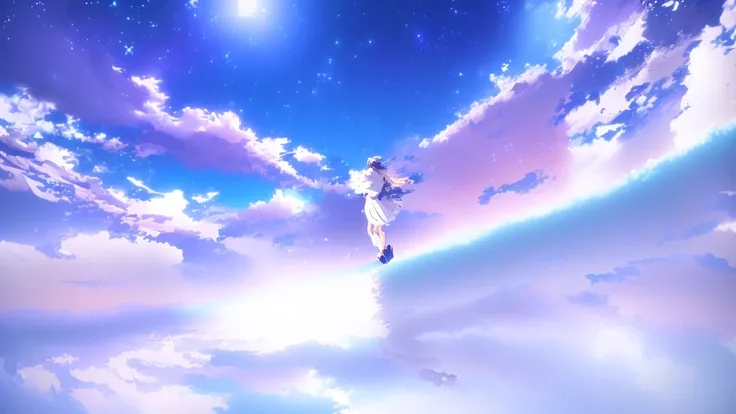 anime, A girl in a white dress floats in the water, Makoto Shinkai Cyril Rolland, anime girl walking on water, anime movie background, beautiful anime scene, todays featured anime still, anime film still, screenshot from the anime film, anime still film an...