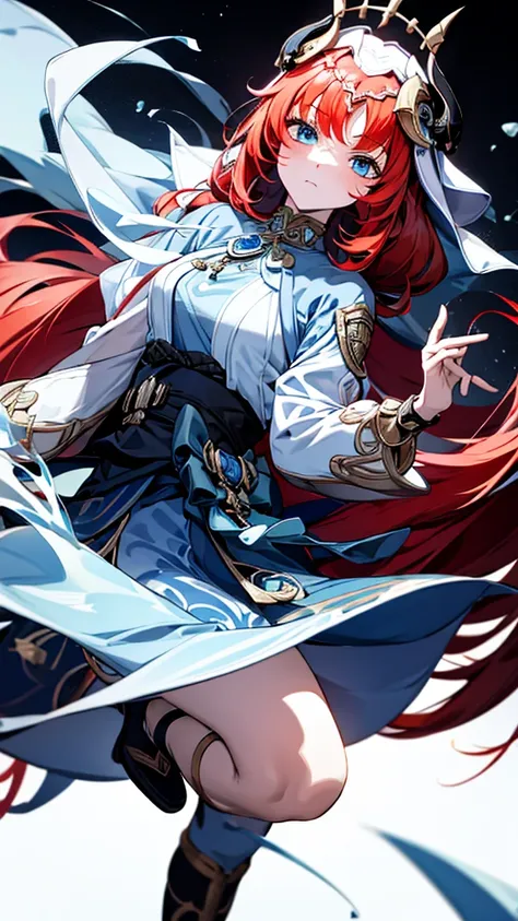 nilou genshin impact, age 7, red hair blue eyes