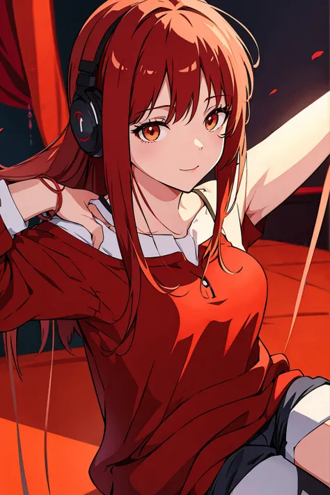 anime girl listening music relax red theme