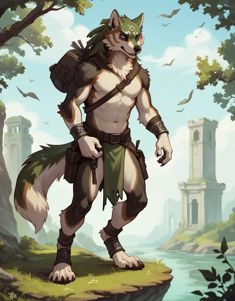 score_9, score_8_up, score_7_up, solo,
 wlflnk, animal focus, anthro, full body, furry, furry male,
scenery,