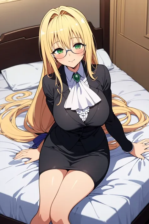 (masterpiece, best quality), 1girl,   aatearju, very long hair, low-tied long hair, hair ribbon, green eyes, glasses,blonde, hug...