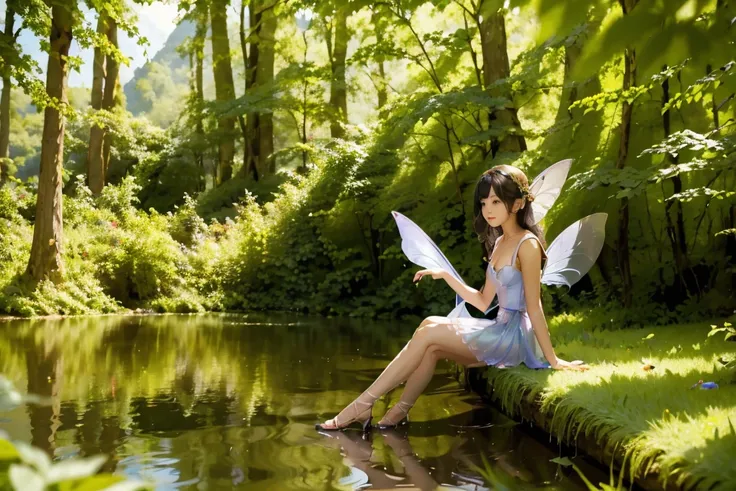 a fairy sitting neaby the lake