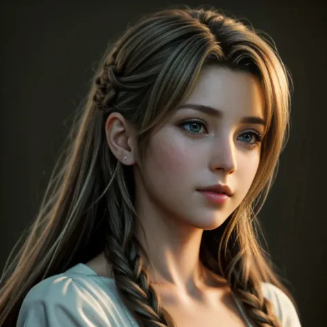 aerith, green eyes, (best quality, ultra-detailed), (realistic:1.37), beautiful and detailed face, ultra-realistic texture, deli...