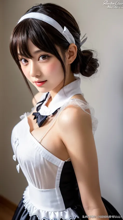 arafed asian woman in a maid outfit posing for a picture, japanese maid cafe, gorgeous maid, maid clothes, wearing a maid outfit, anime girls in maid costumes, catboy cosplay! maid! dress, maid, maid dress, shikamimi, narumi kakinouchi, , sakimichan、(Photo...