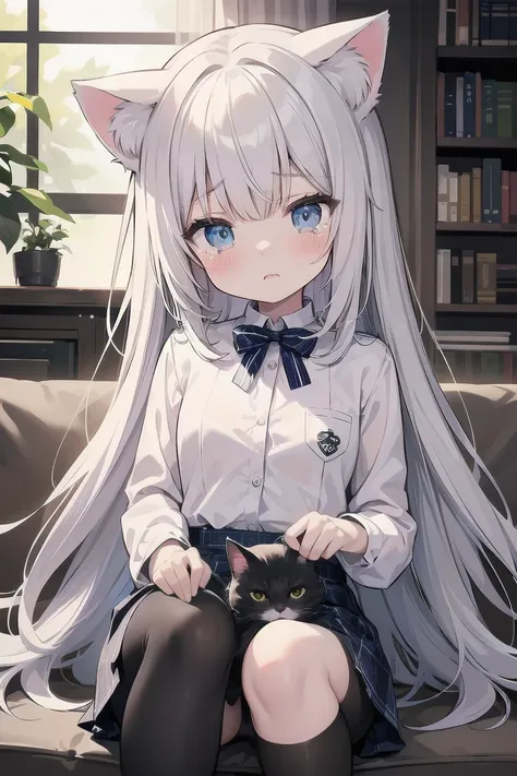 absurdes, absolute resolution, Incredibly absurdes, excellent quality, Super detailed, official art, Unity 8K Wallpaper BREAK Little, Cat, young  with Cat ears, cute, stare intently,
BREAK
This illustration shows a  wearing a Cat ear、 The girl&#39;s hair i...