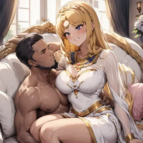 ((Highest quality)), ((masterpiece)), (detailed), （Perfect Face）、The woman is an Egyptian named Tsukino Usagi with vivid brown skin, and is wearing a gorgeous, glittering Egyptian traditional dress with gold embroidery, a gorgeous hijab, gorgeous jeweled a...